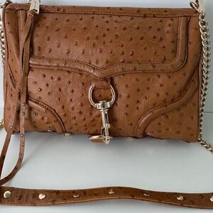 Rare Rebecca Minkoff Brown Gold Accents Ostrich Leather Crossbody Bag